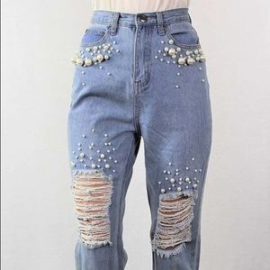 High-waisted pearl Boyfriend Jeans